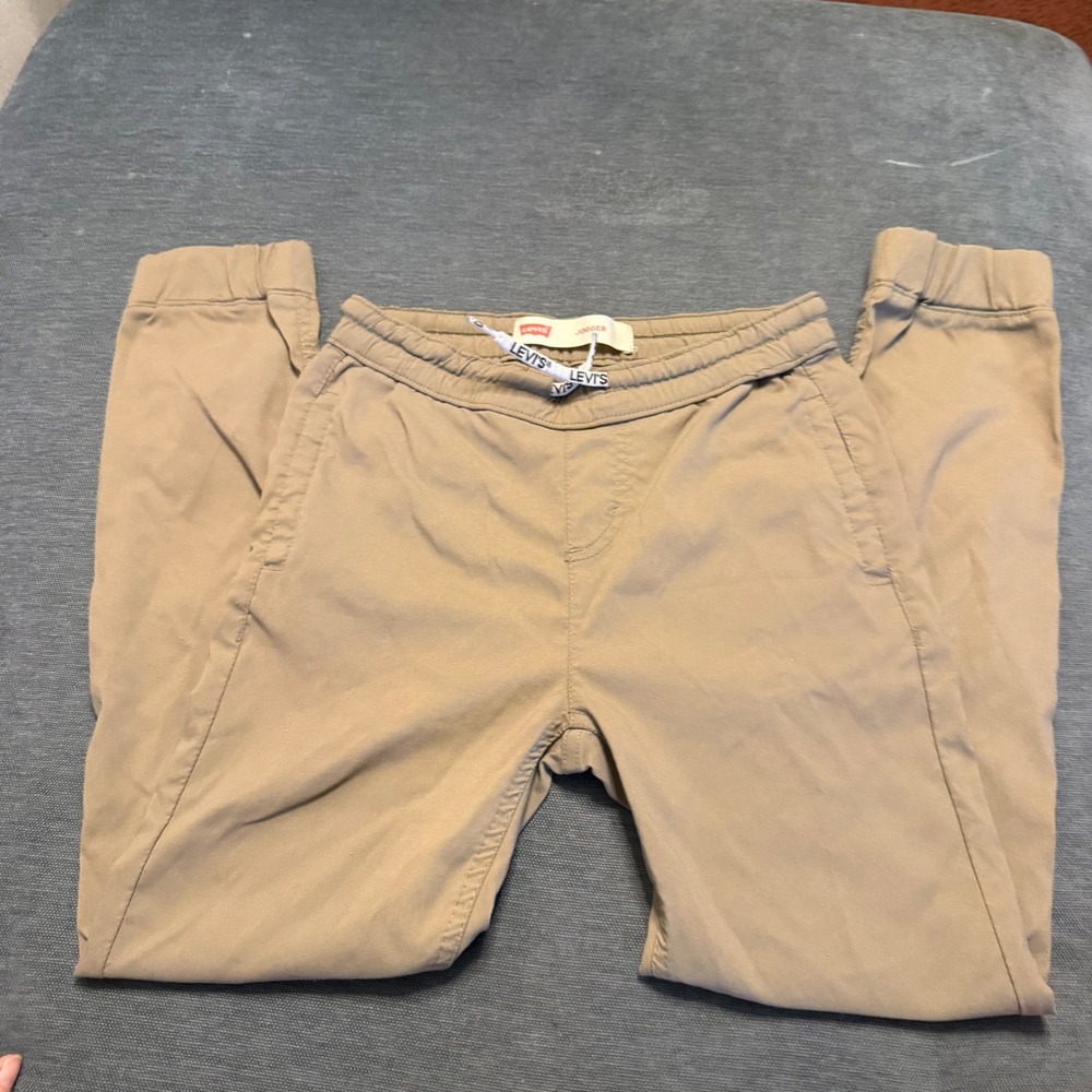 Levis Boys Tan Khaki Jogger‎ Pants Size 8 Elastic Waist Stretch Nylon Blend